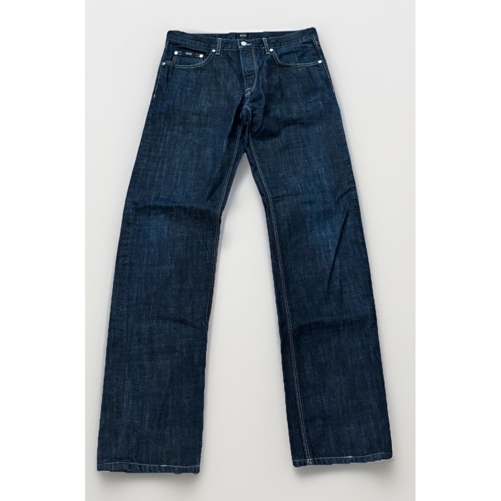 Hugo Boss Mens 32x31 Maine Regular Fit Straight Leg Blue Denim Jeans Designer